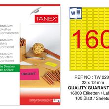 Tanex TW-2280 22x12 mm 100'lü Sarı Floresan Laser Etiket
