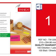 Tanex TW-2294 210x294.86 mm 100'lü Kırmızı Floresan Laser Etiket
