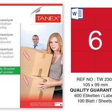 Tanex TW-2303 105x99 mm 100'lü Kırmızı Pastel Laser Etiket
