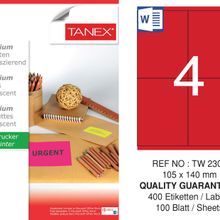 Tanex TW-2304 105x140 mm 100'lü Kırmızı Floresan Laser Etiket