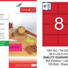 Tanex TW-2308 95.5x65.5 mm 100'lü Kırmızı Floresan Laser Etiket