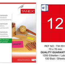 Tanex TW-2312 70x70 mm 100'lü Kırmızı Floresan Laser Etiket