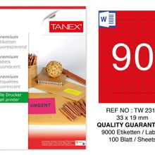 Tanex TW-2319 33x19 mm 100'lü Kırmızı Pastel Laser Etiket
