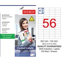 Tanex TW-2321 52.5x21.2 mm 100'lü Kuşe Lazer Etiket