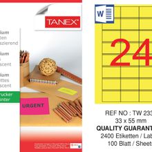 Tanex TW-2334 33x55 mm 100'lü Sarı Floresan Laser Etiket