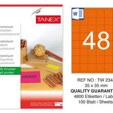 Tanex TW-2348 35x35 mm 100'lü Turuncu Floresan Laser Etiket