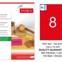 Tanex TW-2374 105x74.25 mm 100'lü Kırmızı Floresan Laser Etiket