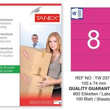 Tanex TW-2374 105x74.25 mm 100'lü Pembe Pastel Laser Etiket
