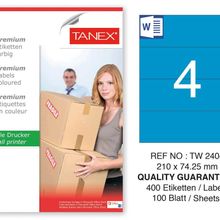 Tanex TW-2404 210x74.25 mm 100'lü Mavi Pastel Laser Etiket