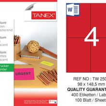 Tanex TW-2504 98x149 mm 100'lü Kırmızı Floresan Laser Etiket