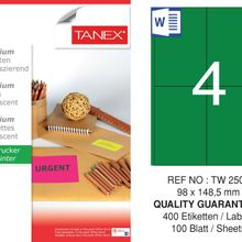 Tanex TW-2504 98x149 mm 100'lü Yeşil Floresan Laser Etiket