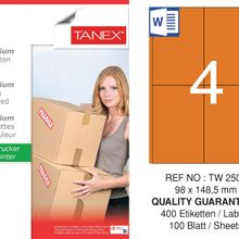 Tanex TW-2504 98x149 mm Turuncu Pastel 100'lü Laser Etiket