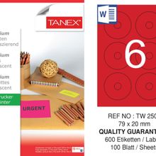 Tanex TW-2506 79x20 mm 100'lü Kırmızı Floresan Laser Etiket