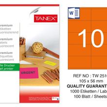 Tanex TW-2510 105x56 mm 100'lü Turuncu Floresan Laser Etiket