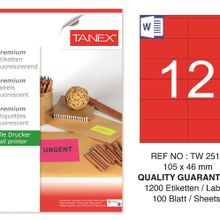 Tanex TW-2512 105x46 mm 100'lü Kırmızı Floresan Laser Etiket