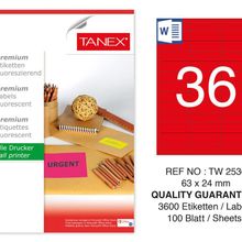 Tanex TW-2536 63x24 mm 100'lü Kırmızı Floresan Laser Etiket