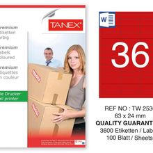Tanex TW-2536 63x24 mm 100'lü Kırmızı Pastel Laser Etiket