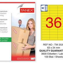Tanex TW-2536 63x24 mm 100'lü Sarı Pastel Laser Etiket