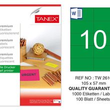 Tanex TW-2610 105x57 mm 100'lü Yeşil Floresan Laser Etiket