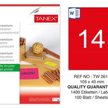Tanex TW-2712 105x42.69 mm 100'lü Kırmızı Floresan Laser Etiket