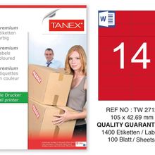 Tanex TW-2712 105x42.69 mm 100'lü Kırmızı Pastel Laser Etiket
