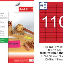 Tanex TW-4110 40x12 mm 100'lü Kırmızı Floresan Laser Etiket