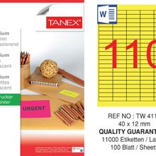 Tanex TW-4110 40x12 mm 100'lü Sarı Floresan Laser Etiket
