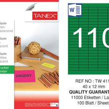 Tanex TW-4110 40x12 mm 100'lü Yeşil Floresan Laser Etiket