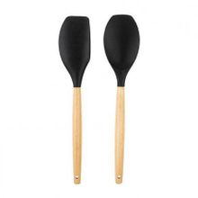 Tantitoni Bambu Saplı Siyah Renkli Silikon Büyük Kaşık ve Spatula Seti
