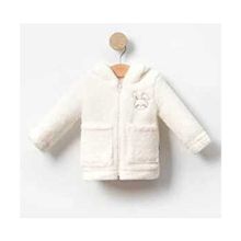 Tavşan Nakışlı Fermuarlı Cepli Kız Bebek Peluş Welsoft Kışlık Hırka-Beyaz | 1-2 Yaş
