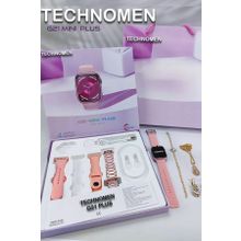 TECHNOMEN G-21 MİNİ PLUS 41 MM FULL SET KADIN AKILLI SAATİ 4 KORDON BİLEKLİK KOLYE VE KÜPE HEDİYELİ