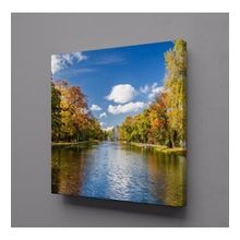 Technopa Göl ve Ağaçlar 120x120 cm Kanvas Tablo