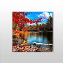 Technopa Göl ve Sonbahar 100x100 cm Kanvas Tablo
