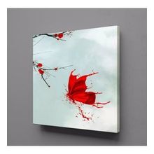Technopa Kırmızıya Boyanmış Kelebek 110x110 cm Kanvas Tablo