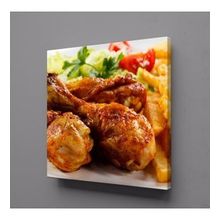 Technopa Kızarmış Tavuk ve Patates Kare 120x120 cm Kanvas Tablo