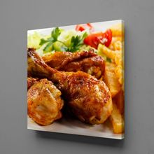 Technopa Kızarmış Tavuk ve Patates Kare 130x130 cm Kanvas Tablo