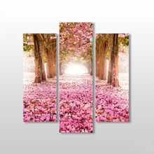 Technopa Pembe Çiçekli Yol 102x110 cm Kanvas Tablo