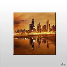 Technopa Sarı Işıklandırma Şehir 80x80 cm Kanvas Tablo