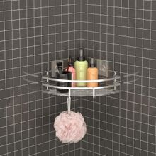 Teknotel ST107H Gümüş Yapışkanlı Kancalı Banyo Köşe Rafı