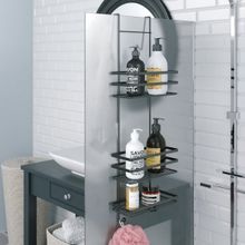 Teknotel Üç Katlı Asmalı Mat Siyah Banyo Duş Rafı
