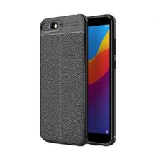 Teleplus Huawei Y6 2018 Deri Dokulu Silikon Gri Nano Ekran Koruyucu Cep Telefonu Kılıfı