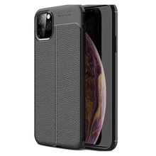Teleplus Iphone 11 Pro Max Deri Dokulu Silikon Siyah Nano Ekran Koruyucu Cep Telefonu Kılıfı