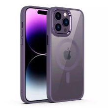 Teleplus iPhone 14 Pro Max Manyetik Wiriless Destekli Krom Slim Silikon Derin Mor Kılıf