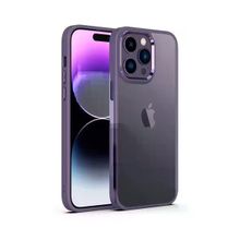 Teleplus iPhone 14 Pro Max Renkli Bumper Hybrid Krom Slim Silikon Derin Mor Kılıf