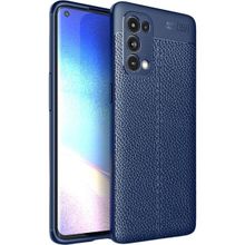 Teleplus Oppo Reno 5 5g Kamera Korumalı Deri Dokulu Lacivert Silikon Cep Telefonu Kılıf
