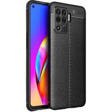 Teleplus Oppo Reno5 Lite Deri Dokulu Siyah Silikon Cep Telefonu Kılıf