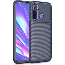 Teleplus Realme 5İ Lacivert Negro Karbon Silikon Kılıf+Tam Kapatan Ekran Koruyucu
