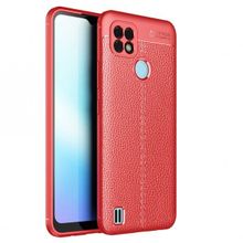 Teleplus Realme C21 Kamera Korumalı Deri Dokulu Niss Silikon Kırmızı Kılıf
