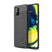 Teleplus Samsung Galaxy A71 Deri Dokulu Siyah Silikon Cep Telefonu Kılıf