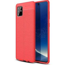 Teleplus Samsung Galaxy A91 Deri Dokulu Kırmızı Silikon Kılıf